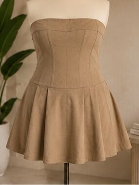 Women's Beige Flared Mini Dress